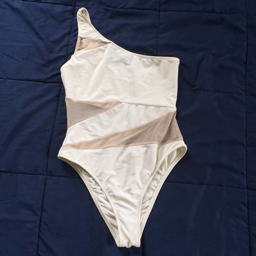 White Faux-Cut Out One Piece Bathing Suit